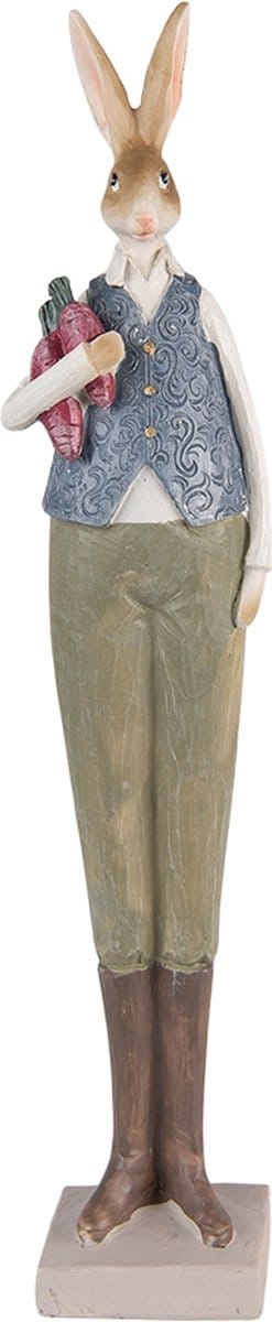 Clayre & Eef Beeld Konijn 6x5x36 cm Blauw Groen Polyresin