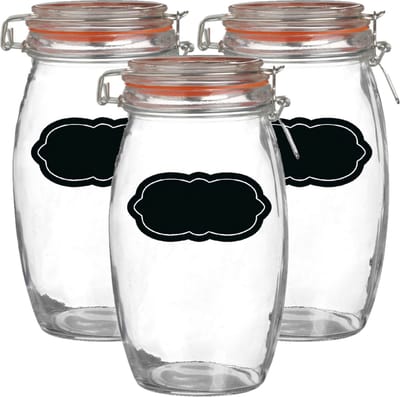 Weckpot/inmaakpot - 4x - 1.3L - glas - met beugelsluiting - incl. etiketten