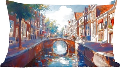 Sierkussens - Kussentjes Woonkamer - 60x40 cm - Stad - Gracht - Zon - Fietsen