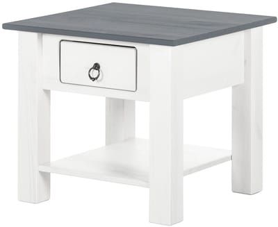 Ines Salontafel met 1 Lade - Massief Grenenhout - Landelijke Stijl - Wit/Grijs Grenen