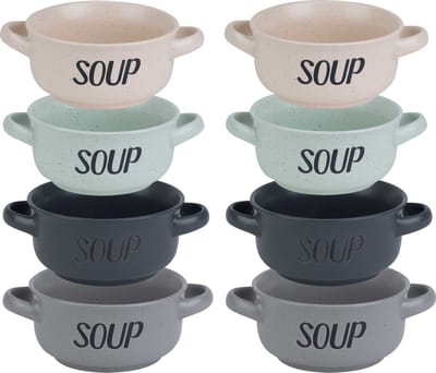 Cosy & Trendy Soepbekers/soepkommen - set 8x stuks - 13 x 6.5 cm - 470 ml - keramiek - mix kleuren - kommetjes