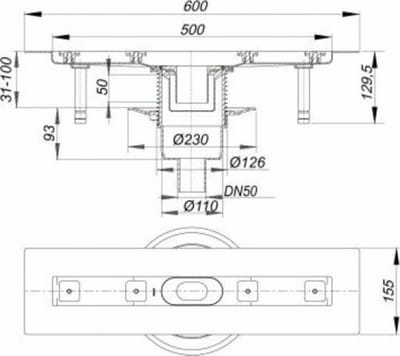 DALLMER douchegoot CeraLine verticaal F, 500mm, DN 50 Totale hoogte 110mm, 521606