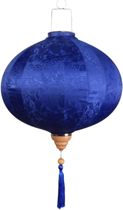 Zijden Lantaarn - Chinese Lantaarn Oosters - Feestelijke Decoratie - Met Kwastje Bloemmotief - 18 inch - Blauw