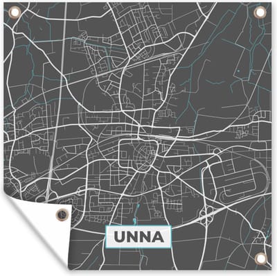 Tuin poster Stadskaart – Plattegrond – Duitsland – Blauw – Unna – Kaart - 200x200 cm - Tuindoek