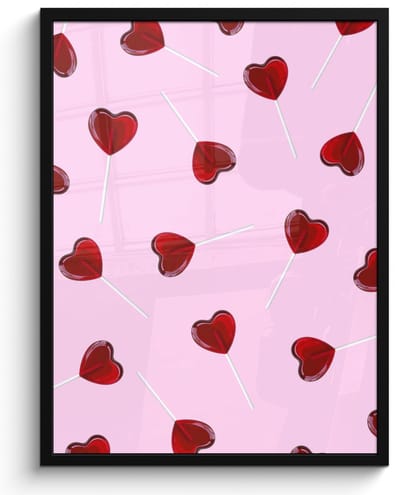 Poster in lijst - Fotolijst 50x70 cm - Posters - Roze - Hart - Lolly - Snoep - Posterlijst zwart - Decoratie - Wanddecoratie woonkamer - Muurdecoratie slaapkamer
