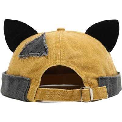 Unieke Leuke Kattenoren Randloze Hoed Verstelbare Hip Hop Muts Opgerolde Rand Effen Kleur Docker Cap Dagelijks beige