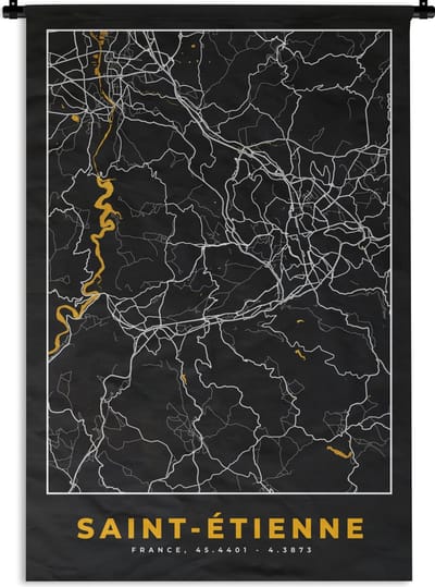 Wandkleed - Wanddoek - Kaart – Plattegrond – Frankrijk – Saint-Étienne - Stadskaart - 120x180 cm - Wandtapijt