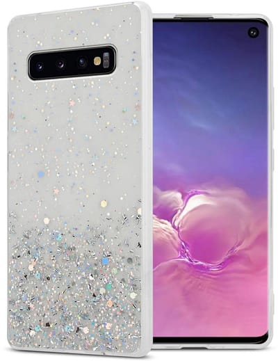 Cadorabo Hoesje geschikt voor Samsung Galaxy S10 4G in Transparant met Glitter - Beschermhoes van flexibel TPU silicone met fonkelende glitters Case Cover Etui