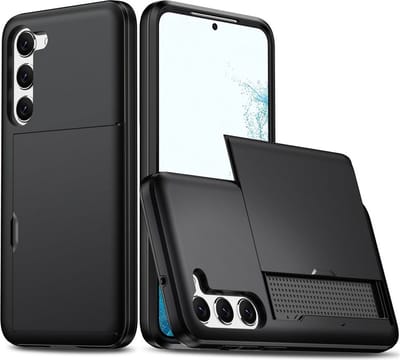 Hoesje met Kaarthouder Slider Geschikt voor Samsung Galaxy S23 | Pasjeshouder Achterkant | Kaarthouder voor twee á drie pasjes | Zwart