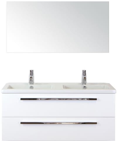 Seville Badmeubelset 120 cm - 2 Laden Wit Hoogglans - Wastafel Djazz Dubbel met Spiegel