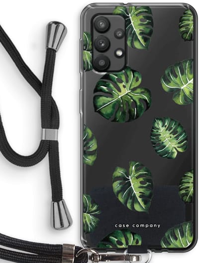 Case Company® - Hoesje met koord geschikt voor Samsung Galaxy A32 4G hoesje met Koord - Tropische bladeren - Telefoonhoesje met Zwart Koord - Bescherming aan alle Kanten en Over de Schermrand