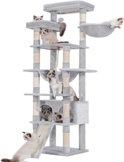 Kattenkrabpaal 200 cm Hoog met Meerdere Verdiepingen, Grote Platformen en Hangmat