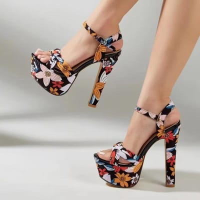Liyke Gemengde Kleuren Bloemenprint Platform Sandalen Dames Vlechtwerk Smalle Band Open Teen 14CM Super Hoge Hakken Feest Banket Schoenen 38 zwart