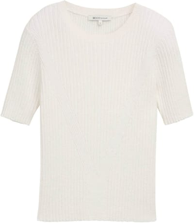 Tom Tailor Denim - Gebreide trui met geribbelde textuur - Maat XXL - off white