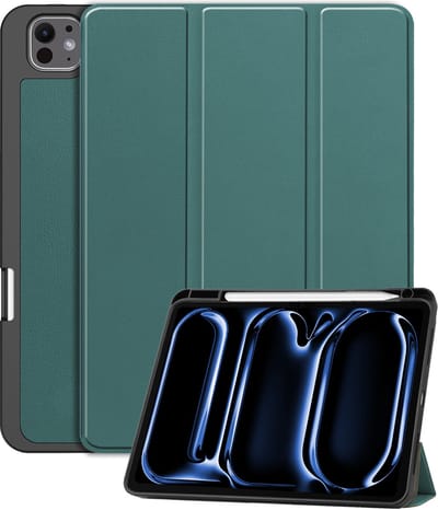 Hoesje - Geschikt voor Apple iPad Pro (2024/2025) - 11 inch - Dun & Stevig - Trifold Bookcase - Hard Cover Case - Met Uitsparing Geschikt voor Apple Pencil - Hardcover Book - Tablet Hoes - Donkergroen