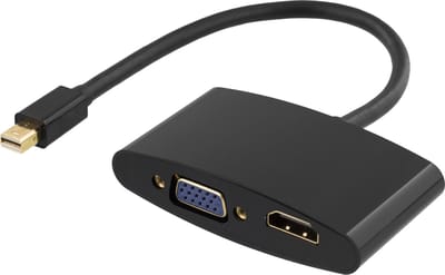 DELTACO DP-HDMIVGA-K, mini DisplayPort naar HDMI en VGA adapter, 1920x1080 @ 60 Hz, Zwart