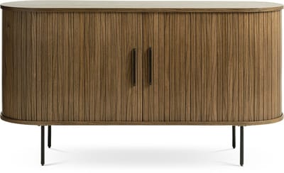 Olivine Lenn Sideboard Gerookt Eiken - Hout - Dressoir - met Schuifdeuren - Verstelbare Planken - Ovaal - Modern - Opbergkast - Donkerbruin - 140 x 45 x 76 cm