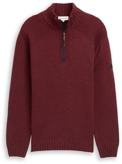 Tom Tailor - Troyer gebreide trui met ribdetails - Maat XXL - bordeaux melange