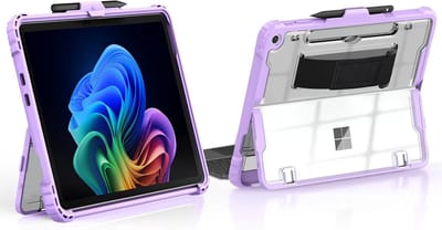 Beschermende Hoes voor Microsoft Surface Pro 12 Inch 2025 met Penhouder, Stevige Transparante Rug en Afneembare Handriem, Geschikt voor Type Cover Toetsenbord, Paars