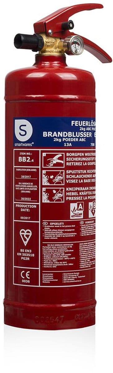Smartwares FEX‑15120 Poederblusser – 2 kg – Brandklasse ABC – Inclusief Bevestigingsbeugel – Geschikt voor Thuis & Auto