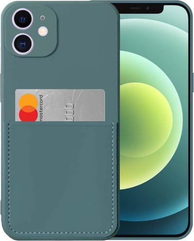 Smartphonica iPhone 12 Mini siliconen hoesje met pashouder en zachte binnenkant - Donkergroen geschikt voor iPhone 12 Mini