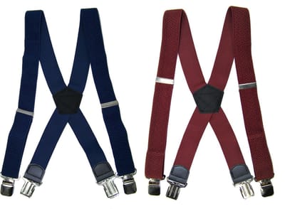 Donkerblauw en Bordeaux 4 clip Bretels met stevige sterke brede stalen clips Duo Pack
