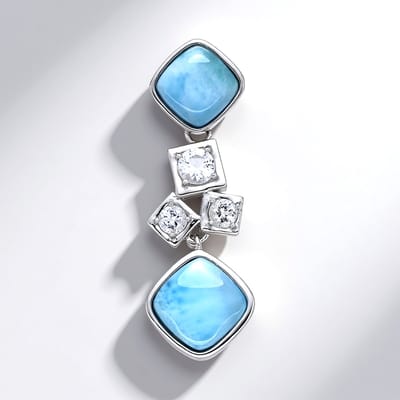 Cavill - Zilveren hanger - 925 Sterling zilver - Larimar 4 55 ct en witte topaas - antiek kussen cabochon - modern design - blauw wit