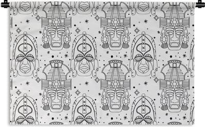 Wandkleed - Wanddoek - Inca - Rituelen - Maskers - Patroon - 90x60 cm - Wandtapijt
