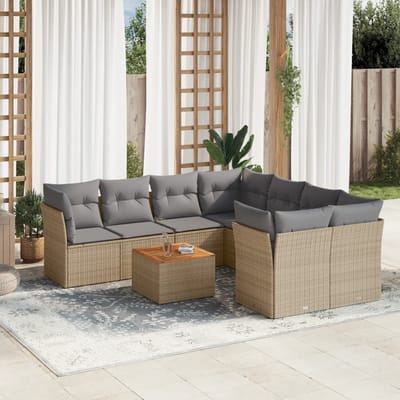 vidaXL - 9-delige - Loungeset - met - kussens - poly - rattan - beige