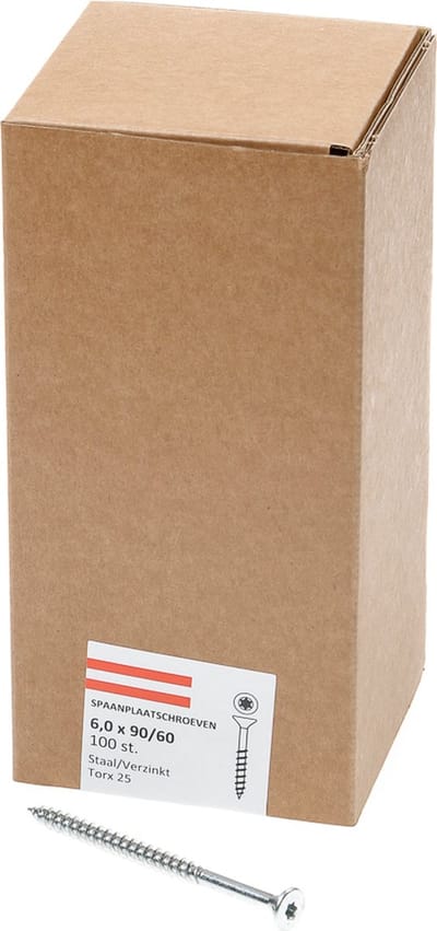 Hoenderdaal Spaanplaatschroef verzinkt platverzonken kop TX25 deeldraad 6.0X90/60 (per 100 stuks)