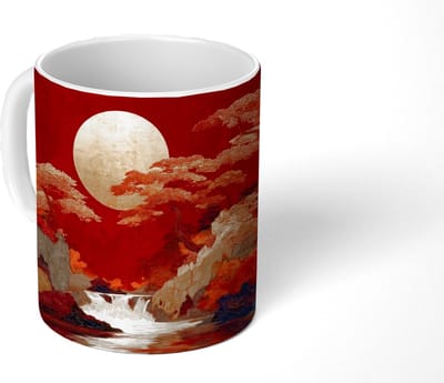 Mok - Koffiemok - Volle maan - Landschap - Waterval - Mokken - 350 ML - Beker - Koffiemokken - Theemok