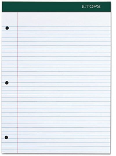 Schrijftablet met extra stijve rug, 8-1/2 x 11-3/4 inch, geperforeerd, college regel, 100 vellen per pad