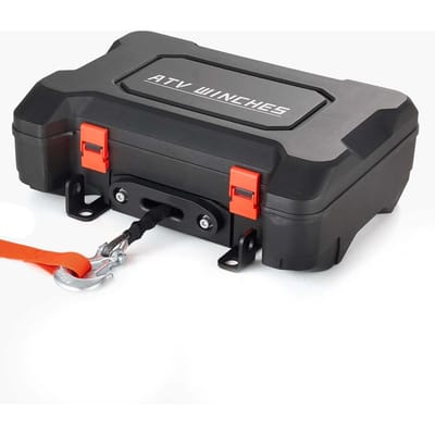 Treuil Portable, Treuil Électrique 1587 kg 12V CC avec Corde Synthétique, Télécommandes Sans Fil et Filaire, Kit de Treuillage Style Boîte avec Guide-Câble, Manille, Sangle