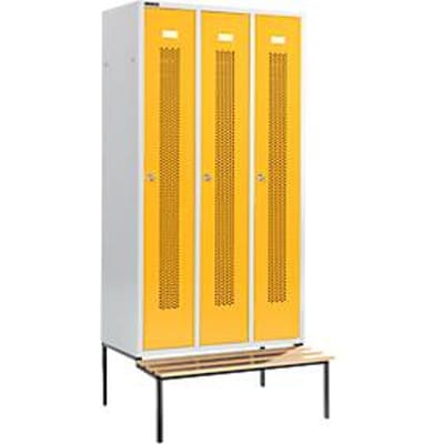 Schäfer Shop Select Kledinglocker, met zitbank, 3 compartimenten, 300 mm, cilinderslot, Deur koolzaadgeel