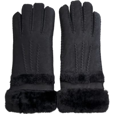 Dameshandschoenen van echt zwart schapenvachtsuède met oprolbare/neerwaartse manchet