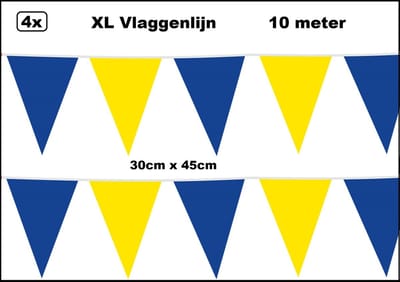 40 meter XL Vlaggenlijn blauw/geel 30cm x 45cm – 4x vlaggenlijn blauw/geel 10 meter - Giga vlaglijn themafeest party festival