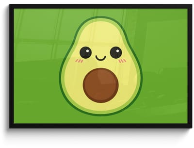 Poster in lijst - Fotolijst 90x60 cm - Posters - Avocado - Groen - Speels - Posterlijst zwart - Decoratie - Wanddecoratie woonkamer - Muurdecoratie slaapkamer