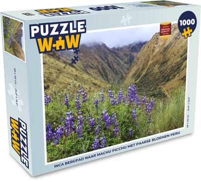 Puzzel Inca bergpad naar Machu Picchu met paarse bloemen Peru - Legpuzzel - Puzzel 1000 stukjes volwassenen