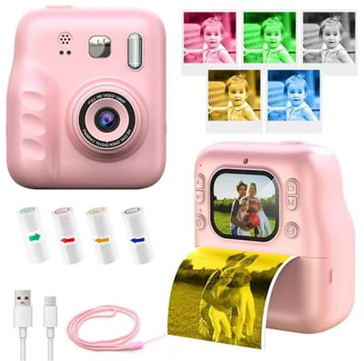 Kindercamera Instant – 2.4" HD Kids Camera met Selfie Functie – 1080p – Inclusief 4 Rollen Fotopapier – Direct Print Camera voor Kinderen – Roze