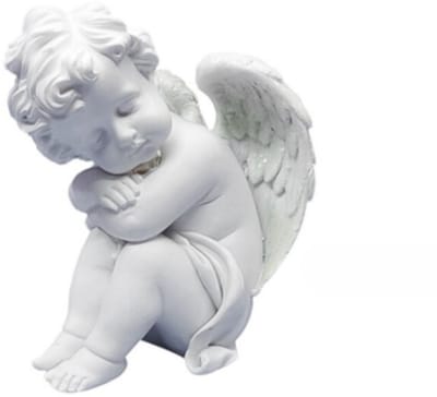 Wit Engeltje - Engel Beeldje 14 cm. - Zittende Engel