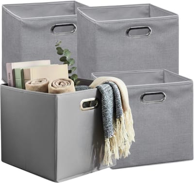 5Five Opbergmandjes - 4x - grijs - stof - inhoud 29 liter - 31 x 31 x 31 cm - Kast opberg box