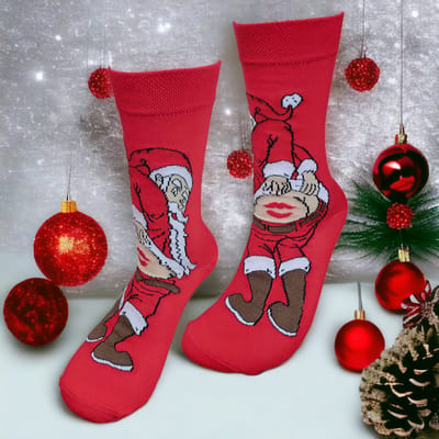 Kerstsokken - Kerstcadeau - Kerstman sokken - Kado - Grappige sokken - Leuke sokken - Vrolijke sokken - Luckyday Socks - Rode sokken - Kerst Cadeau sokken - LuckyDay Socks - Sokken waar je vrolijk van wordt - Maat 37-44