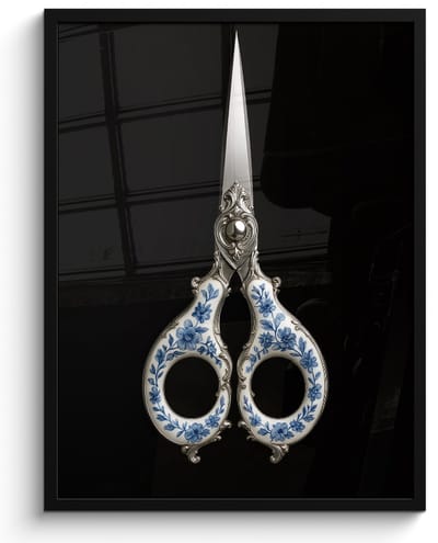 Poster in lijst - Fotolijst 50x70 cm - Posters - Schaar - Delfts blauw - Zwart - Posterlijst zwart - Decoratie - Wanddecoratie woonkamer - Muurdecoratie slaapkamer