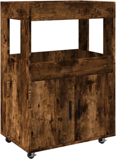 vidaXL - Drankkar - 60x39,5x89 - cm - bewerkt - hout - gerookt - eikenkleurig