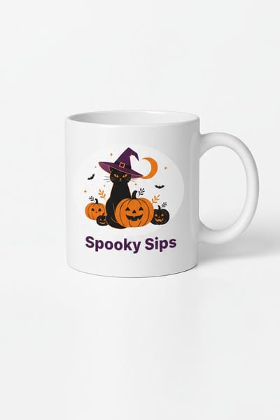 Halloween Mok - Spooky Sips - Zwarte Kat met Heksenhoed - Keramische Koffiemok 330ml