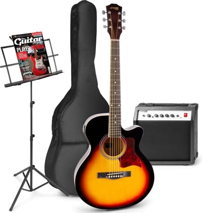 Elektrisch akoestische gitaar - MAX ShowKit gitaarset 4/4 - Met 40W gitaar versterker, muziekstandaard, gitaar stemapparaat, gitaartas en plectrum - Sunburst