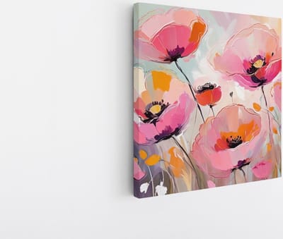 Saammp Canvas Schilderij - Roze - Bloemen - Abstract - 20x20 - Foto op canvas - Wanddecoratie - Muurdecoratie Woonkamer - Kantoor Decoratie