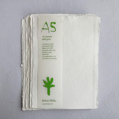 Handgeschept katoenen papier A5 640 g/m² zuurvrij 10 vellen