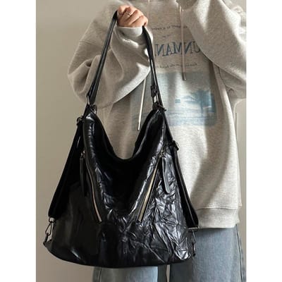 Grote Tas voor Dames met Herfst en Winter Grote Capaciteit Geplooide Schoudertas High-end Commuting Rugzak voor Dames Crossbody Tas Nieuwe Trend black