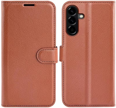 Hoesje geschikt voor Samsung Galaxy A57 - Phonesta Litchi Skin Book Wallet Case - Bruin